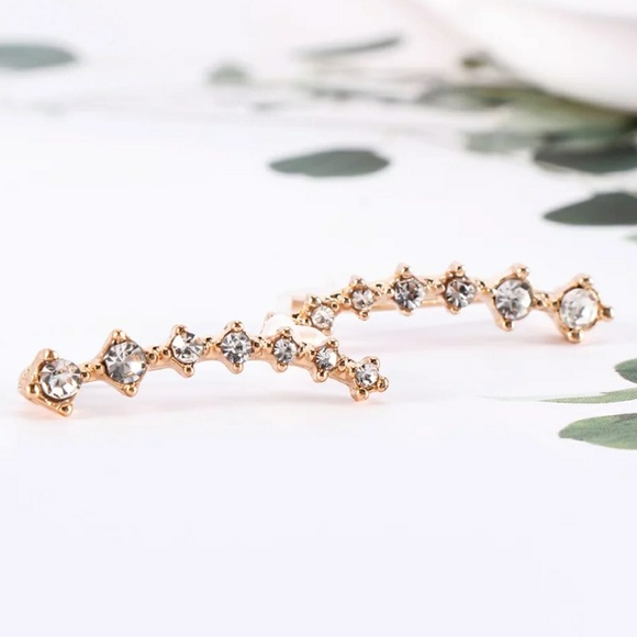 Gold Rhinestone Ear Climber Earrings - Picture 4 of 4